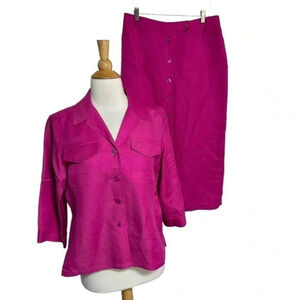 Emma James Liz Claiborne 12P pink‎ linen blend  button down skirt & blazer suit